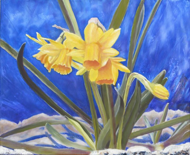 Peinture intitulée "LES JONQUILLES" par Chantal Martin (chm), Œuvre d'art originale, Huile