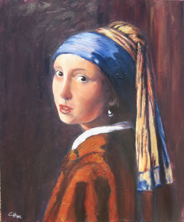 Painting titled "d'apres-la-jeune-fi…" by Chantal Martin (chm), Original Artwork, Oil