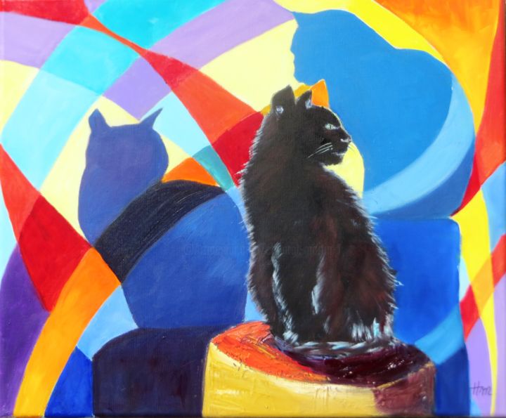 Painting titled "1, 2, 3 P'TITS CHATS" by Chantal Martin (chm), Original Artwork, Oil
