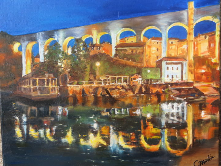 Painting titled "PONT ST JEAN EN ROY…" by Chantal Martin (chm), Original Artwork, Oil