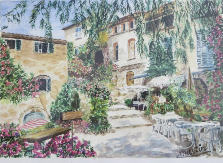 Painting titled "BORMES LES MIMOSA" by Chantal Martin (chm), Original Artwork, Watercolor