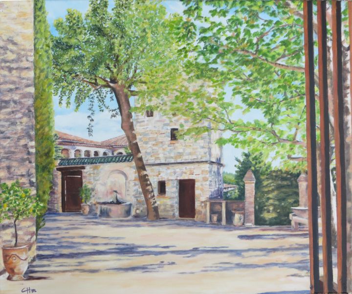 Painting titled "mas-des-3-fontaines…" by Chantal Martin (chm), Original Artwork, Oil