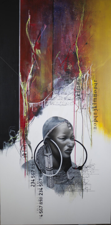 Schilderij getiteld "Beauté d'Afrique" door Chantal Myrtil, Origineel Kunstwerk, Acryl