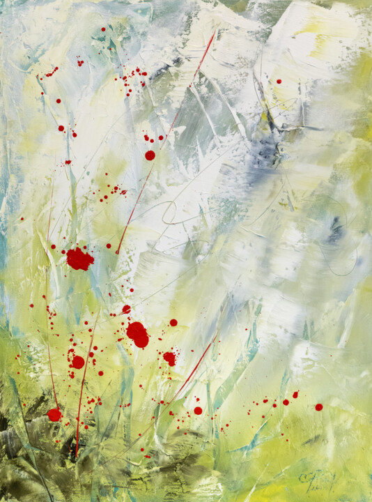 Pittura intitolato "Jardin givré - Pein…" da Chantal Proulx, Opera d'arte originale, Olio Montato su Telaio per barella in l…