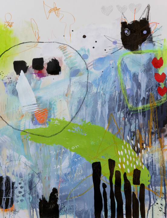 Pittura intitolato "Le chat qui avait t…" da Chantal Proulx, Opera d'arte originale, Acrilico