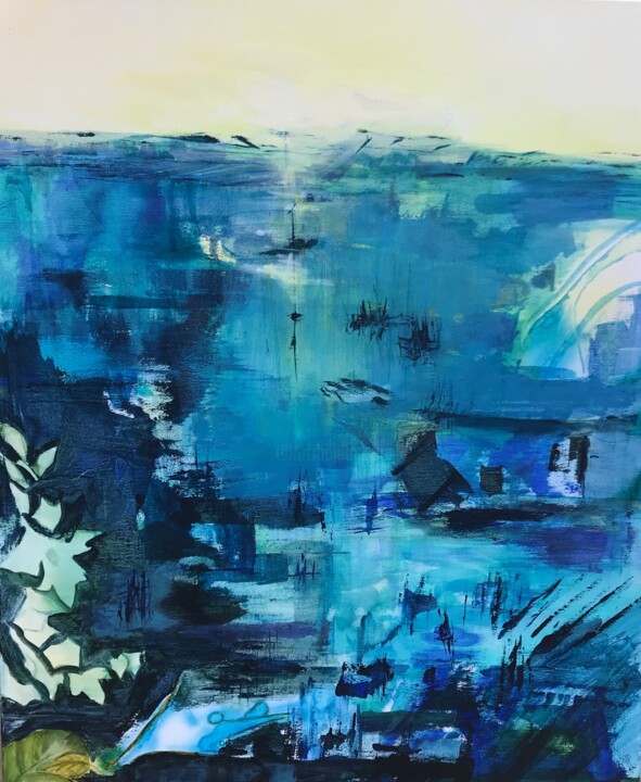 Ζωγραφική με τίτλο "En eau profonde" από Chantal Rougier, Αυθεντικά έργα τέχνης, Ακρυλικό Τοποθετήθηκε στο Ξύλινο φορείο σκε…