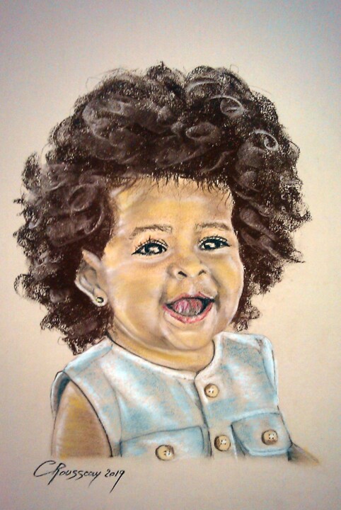 Dessin intitulée "Jeune enfant joyeuse" par Chantal Rousseau, Œuvre d'art originale, Pastel