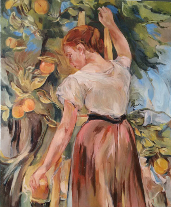 Peinture intitulée "d'après Jeune fille…" par Chantal Signorini (C.Signorini), Œuvre d'art originale, Huile
