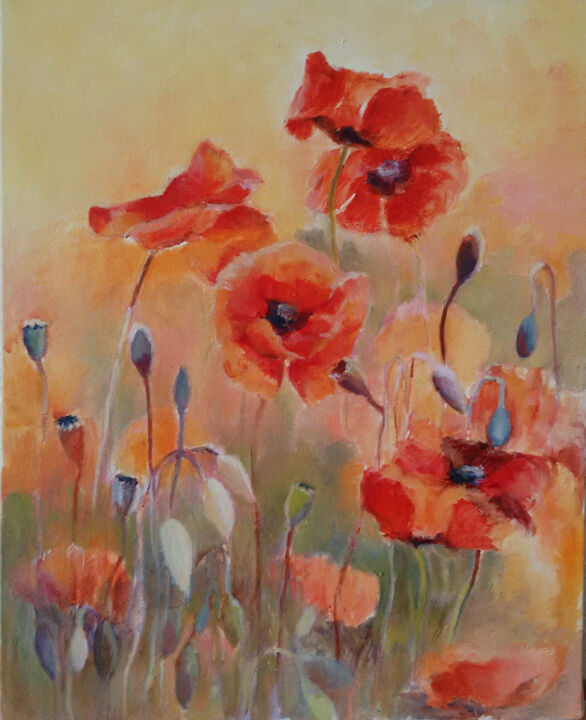 Painting titled "coquelicots-expo-20…" by Chantal Signorini (C.Signorini), Original Artwork, Oil