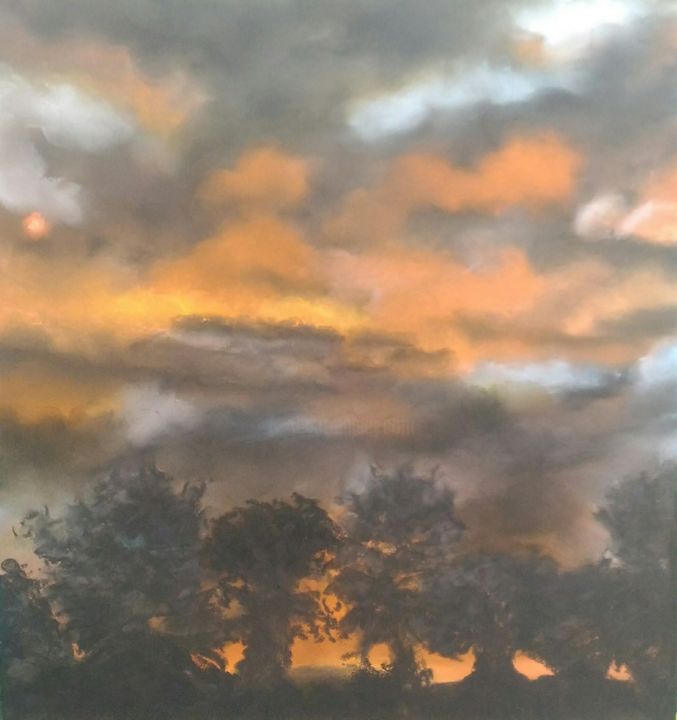 Peinture intitulée "coucher de soleil" par Chantal Simon, Œuvre d'art originale, Pastel