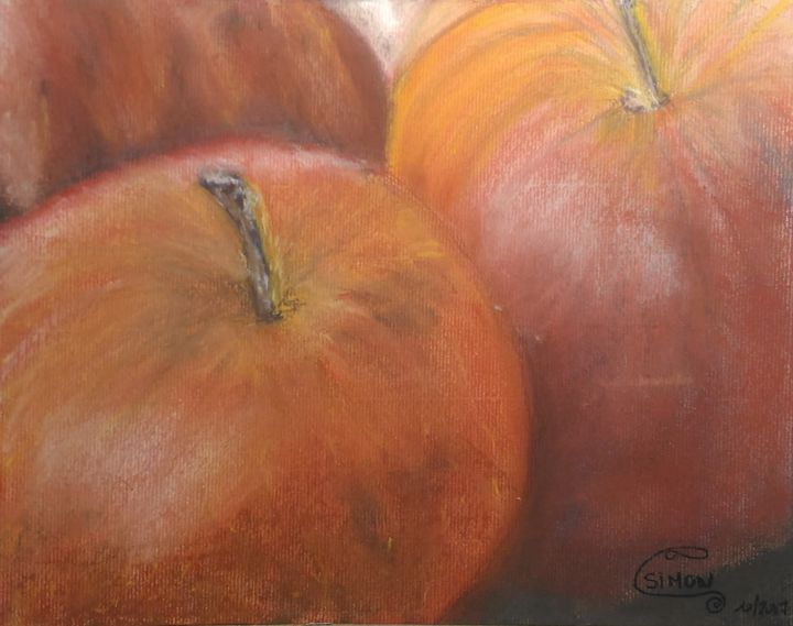 Peinture intitulée "envie d'une pomme !" par Chantal Simon, Œuvre d'art originale, Pastel