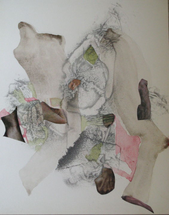 Dibujo titulada "La penderie s'épuise" por Chantal Tichit, Obra de arte original, Acuarela