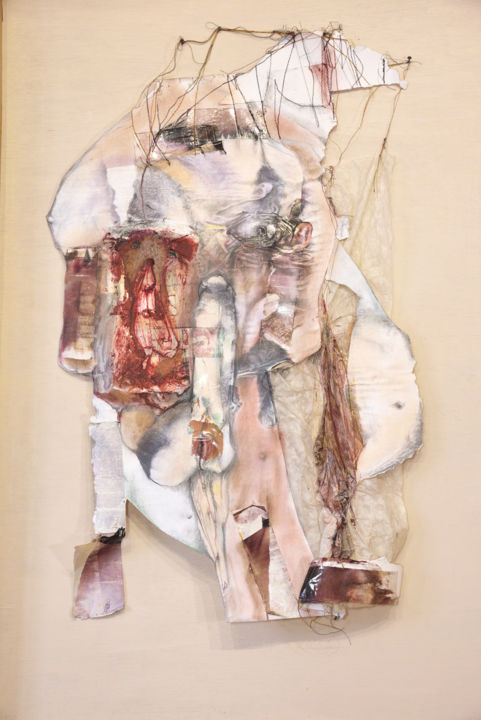 Collagen mit dem Titel "Comme un nez !" von Chantal Tichit, Original-Kunstwerk, Collagen Auf Holzplatte montiert