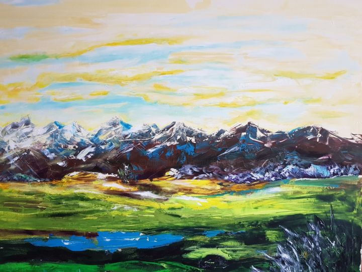 Painting titled "Paysage des Pyrénées" by Chantal Walter, Original Artwork, Acrylic