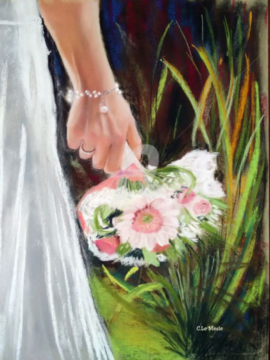Painting titled "Donnes moi ta main" by Chantal Le Mesle, Original Artwork, Pastel Mounted on Other rigid panel