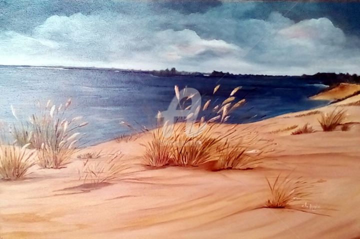 Peinture intitulée ""Au delà de la Dune"" par Chantal Le Mesle, Œuvre d'art originale, Huile