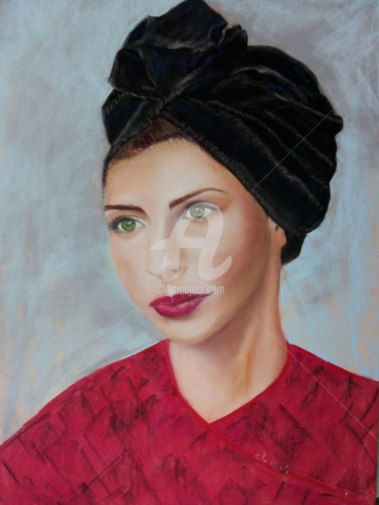 Painting titled "Le Turban" by Chantal Le Mesle, Original Artwork, Pastel