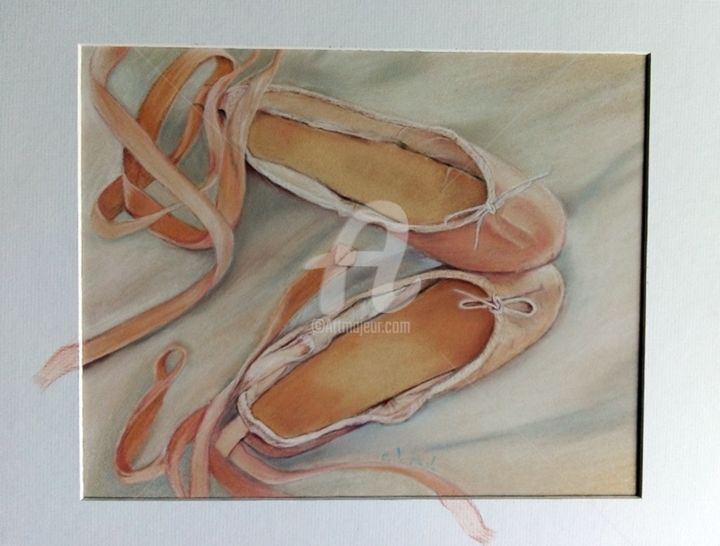 Painting titled "Mes chaussons bis." by Chantal Le Mesle, Original Artwork, Pastel