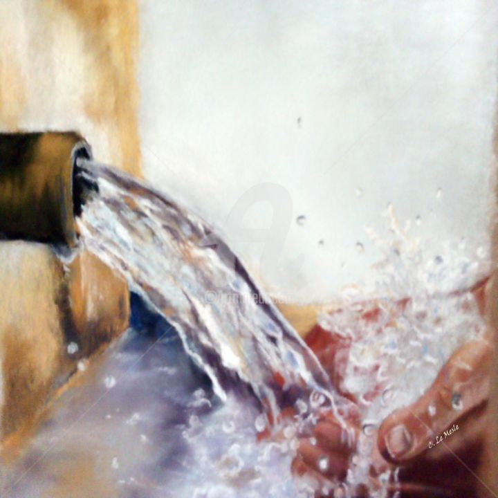 Peinture intitulée "L'eau, la vie" par Chantal Le Mesle, Œuvre d'art originale, Pastel