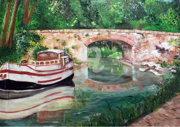 Painting titled "Le Canal du Midi" by Chantal Le Mesle, Original Artwork, Oil