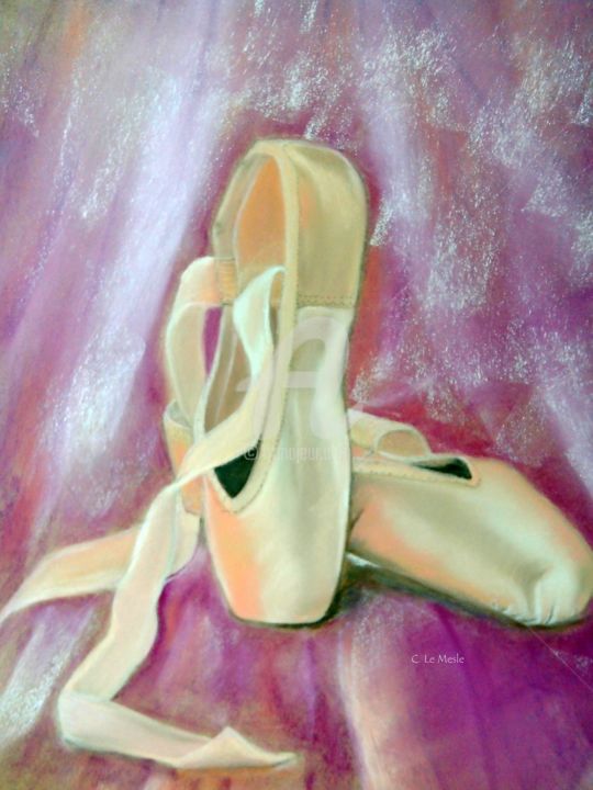 Painting titled "Mes Chaussons" by Chantal Le Mesle, Original Artwork, Pastel