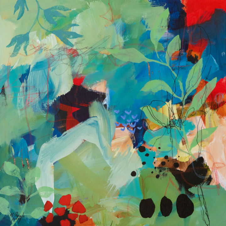 Painting titled "Botanica 1" by Chantal Proulx, Original Art, Acrylic Mounted on Stretcher frame