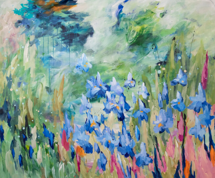 Painting titled "Jardin d'iris" by Chantal Proulx, Original Artwork, Acrylic