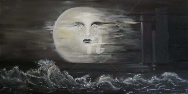 "lune...sous ton mas…" başlıklı Tablo Chantal Roussel Roggia tarafından, Orijinal sanat, Petrol
