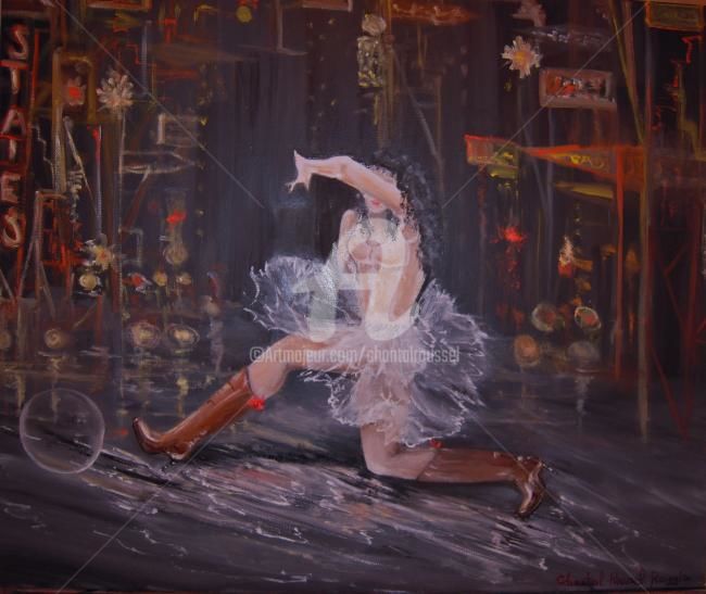 Painting titled "" City lights dance…" by Chantal Roussel Roggia, Original Artwork, Oil