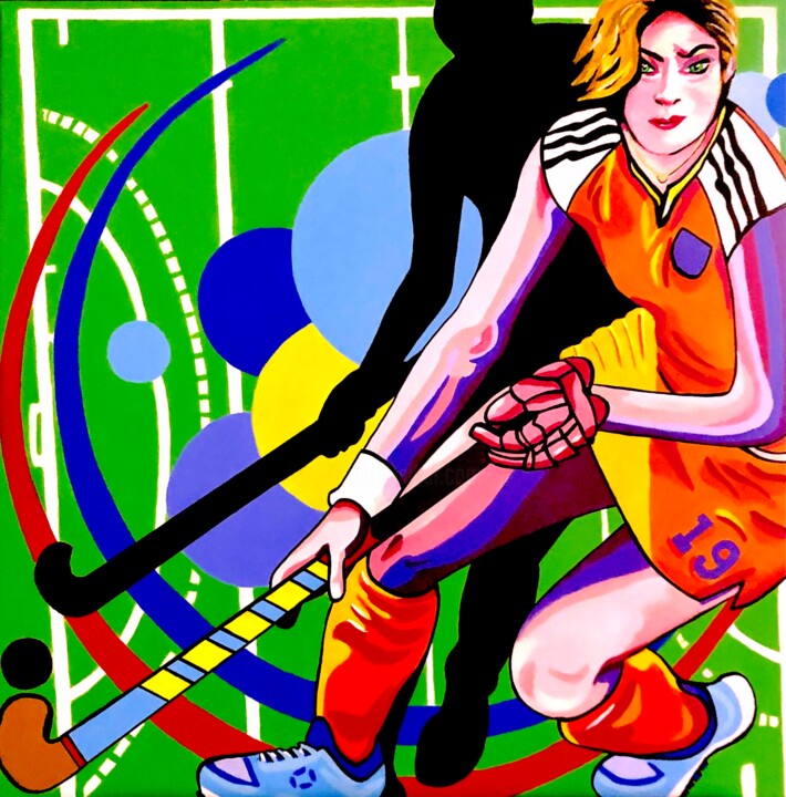 Painting titled "La passion du Hockey" by Chanterax, Original Artwork, Acrylic Mounted on Wood Stretcher frame