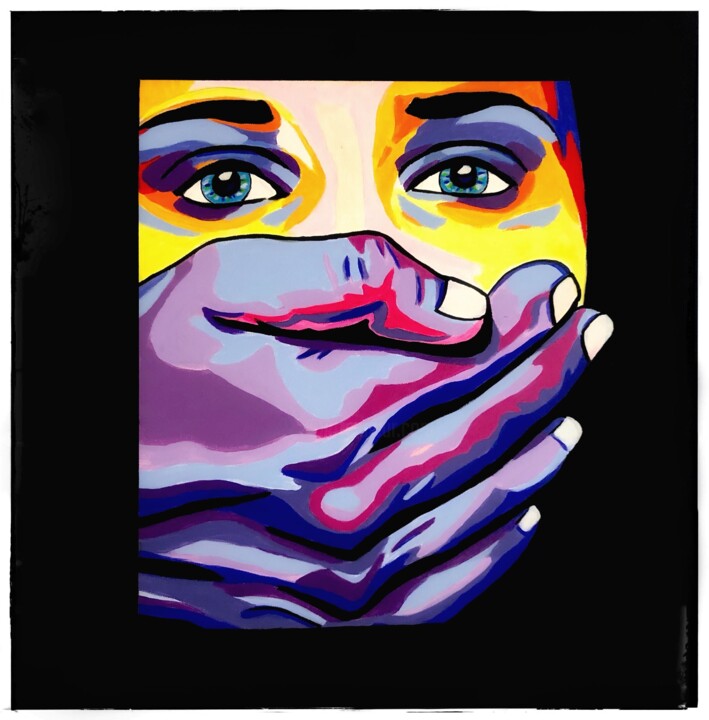 Painting titled "No Speak" by Chanterax, Original Artwork, Acrylic Mounted on Wood Stretcher frame