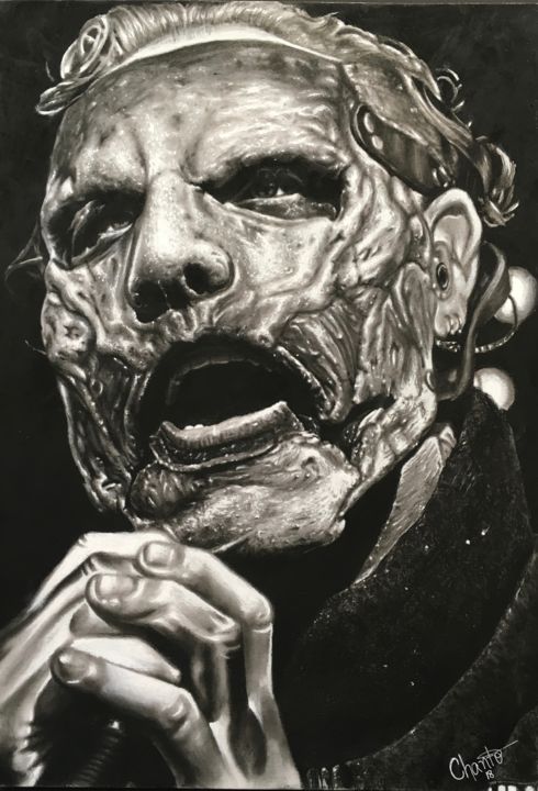 Рисунок под названием "The mask" - Gabriel Chanto, Подлинное произведение искусства, Древесный уголь