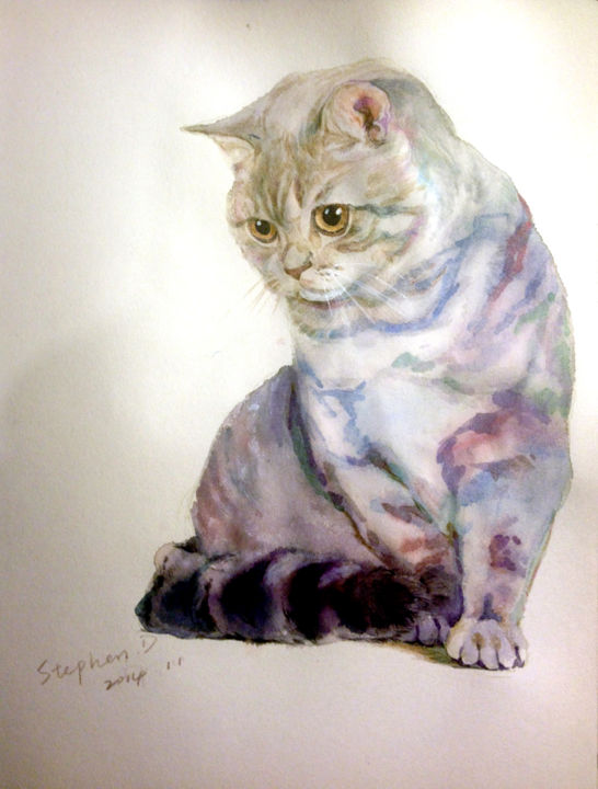 Painting titled "Watercolorcats.Color" by Chao Ding, Original Artwork, Watercolor