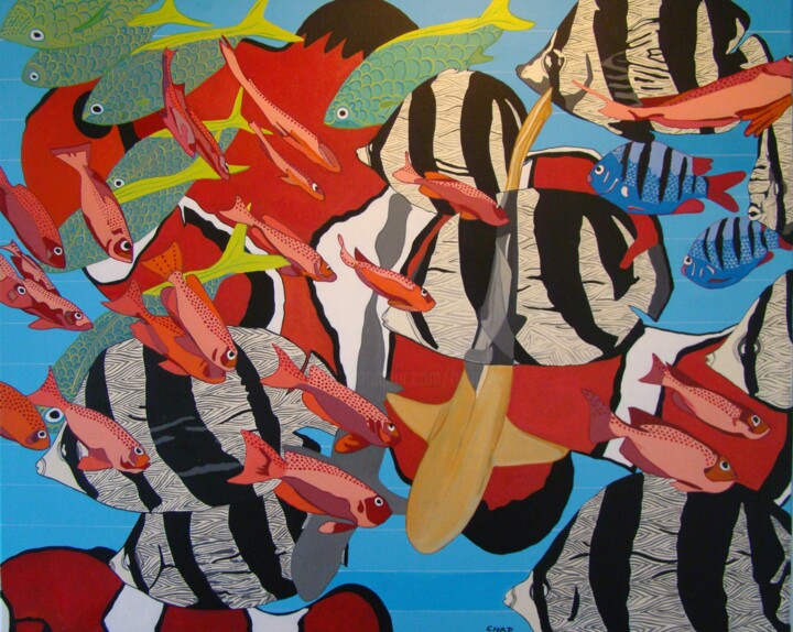 Peinture intitulée "poissons-par-chap-m…" par Chap, Œuvre d'art originale, Acrylique