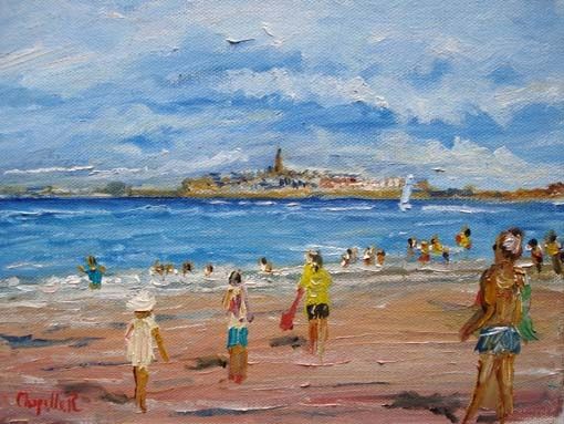 Peinture intitulée "Dinard la plage de…" par Rémi Chapelle, Œuvre d'art originale