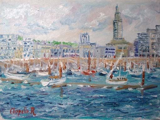 Painting titled "le havre son port d…" by Rémi Chapelle, Original Artwork