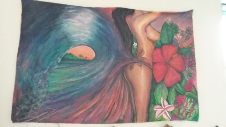 Painting titled "Vahine Hibiscus" by Luz Walker, Original Artwork, Acrylic