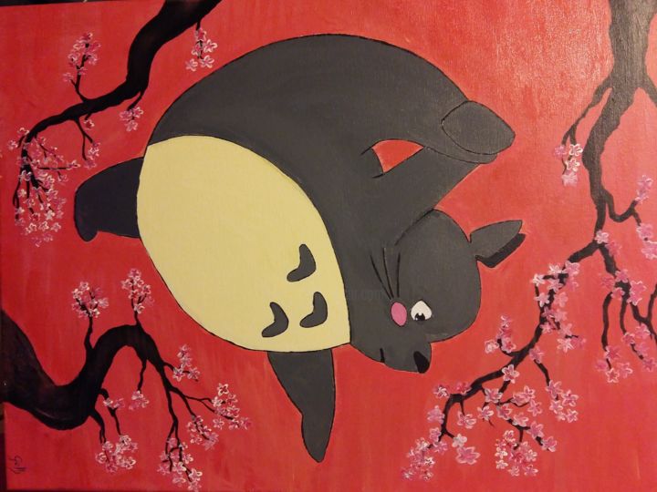 Painting titled "Totoro yoga" by Goth, Original Artwork, Acrylic