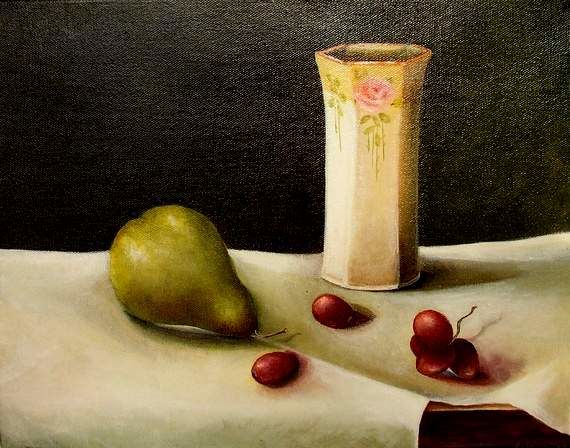 Peinture intitulée "Green Pear" par Charlene Wooden, Œuvre d'art originale, Huile