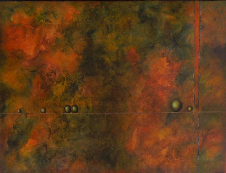 Painting titled "Brass Spheres" by Charlene Wooden, Original Artwork, Oil