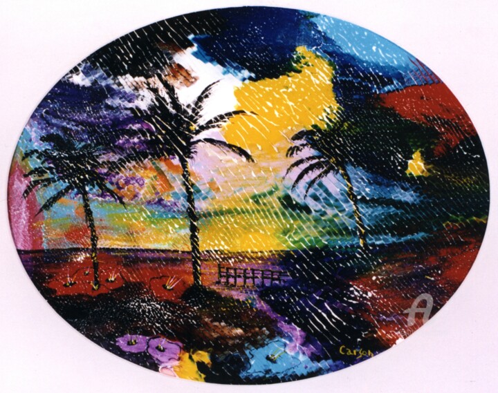 Peinture intitulée "Soleil tropical - S…" par Charles Carson, Œuvre d'art originale, Acrylique