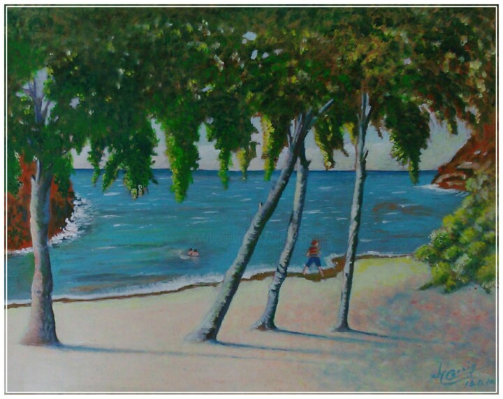 Painting titled "Paysage marin" by Charles Corbin, Original Artwork