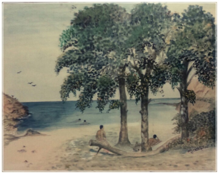 Painting titled "Petite plage sauvage" by Charles Corbin, Original Artwork