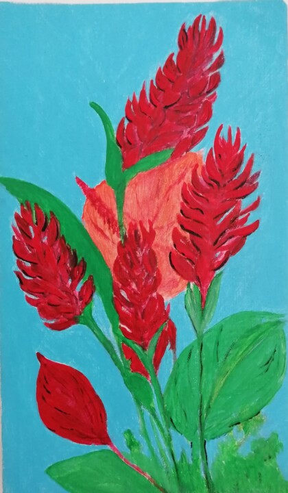 Картина под названием "Bouquet de fleurs e…" - Charles Corbin, Подлинное произведение искусства, Акрил Установлен на Деревян…
