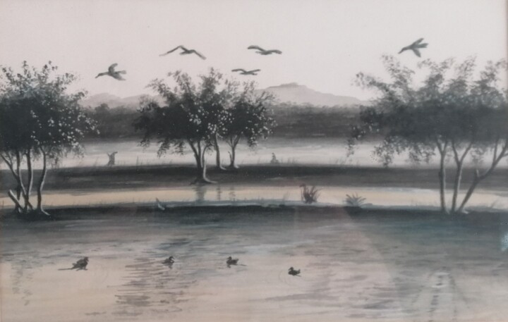Malarstwo zatytułowany „La saison des pluies” autorstwa Charles Corbin, Oryginalna praca, Akwarela