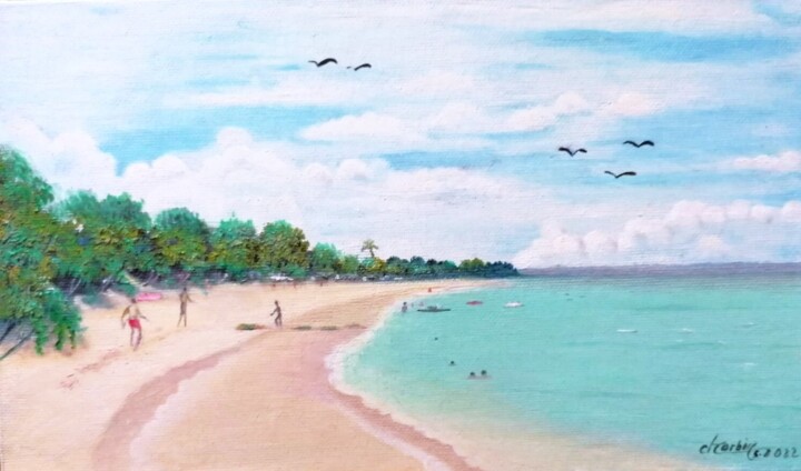 Ζωγραφική με τίτλο "La plage avant les…" από Charles Corbin, Αυθεντικά έργα τέχνης, Λάδι