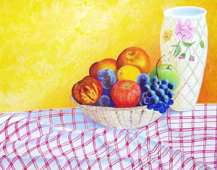 Painting titled "Nature morte de fru…" by Charles Corbin, Original Artwork, Oil