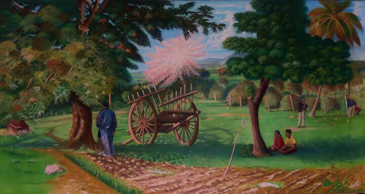 Malerei mit dem Titel "La charrette abando…" von Charles Corbin, Original-Kunstwerk, Öl Auf Keilrahmen aus Holz montiert