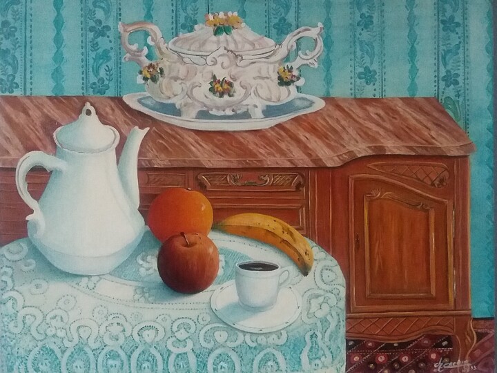 Malarstwo zatytułowany „Le petit déjeuner” autorstwa Charles Corbin, Oryginalna praca, Olej