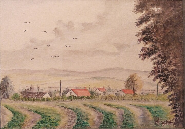 Painting titled "Paysage de france" by Charles Corbin, Original Artwork, Watercolor